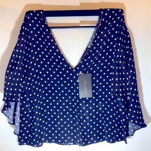 Zara Blue and white polka dot top. NWT